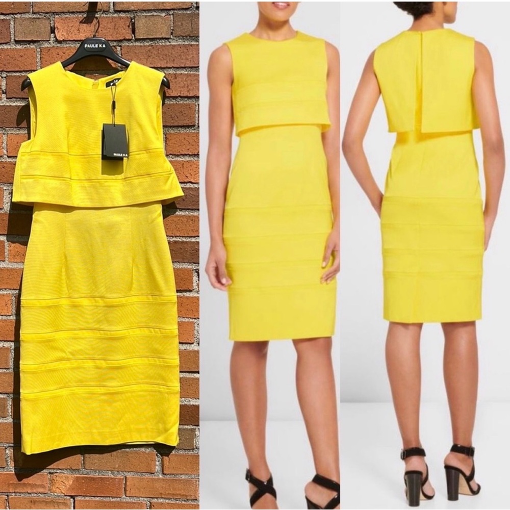PAULE KA Yellow Structured Shift Dress